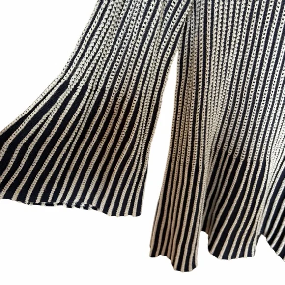 Foxcroft Navy and White Striped Knit Peplum Sweater - Picture 2 of 7